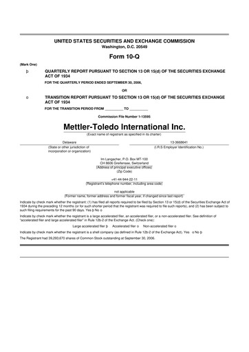 Thumbnail Mettler Toledo 10-Q Quarterly Report FY 