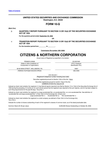 Thumbnail Citizens & Northern Corp 10-Q Quarterly Report FY 