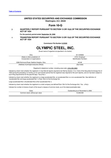 Thumbnail Olympic Steel
 10-Q Quarterly Report FY 