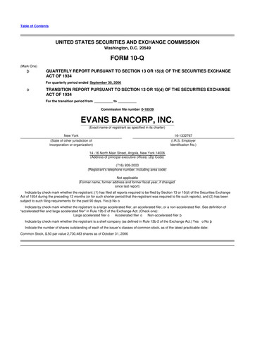 Thumbnail Evans Bancorp 10-Q Quarterly Report FY 