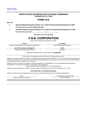 Thumbnail F.N.B. Corporation
 10-Q Quarterly Report FY 