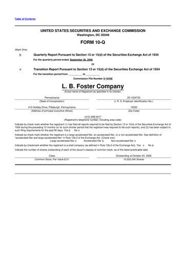 Thumbnail L.B. Foster 10-Q Quarterly Report FY 