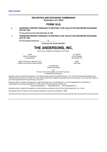 Thumbnail The Andersons, Inc. 10-Q Quarterly Report FY 
