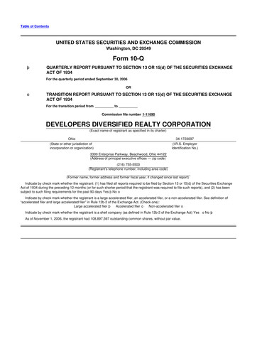 Thumbnail SITE Centers
 10-Q Quarterly Report FY 