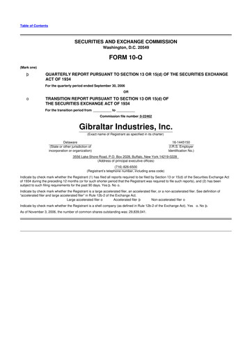 Thumbnail Gibraltar Industries
 10-Q Quarterly Report FY 