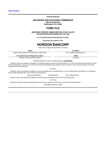 Thumbnail Horizon Bancorp 10-Q Quarterly Report FY 