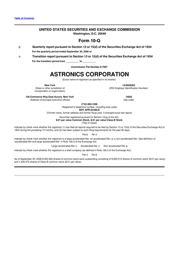 Thumbnail Astronics Corporation
 10-Q Quarterly Report FY 
