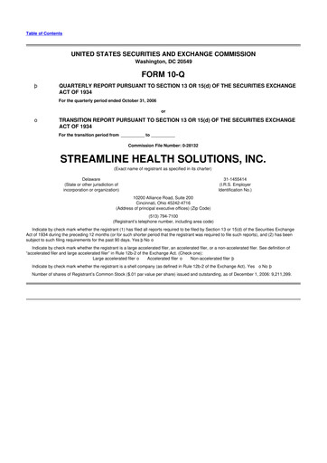 Thumbnail Streamline Health Solutions 10-Q Quarterly Report FY 