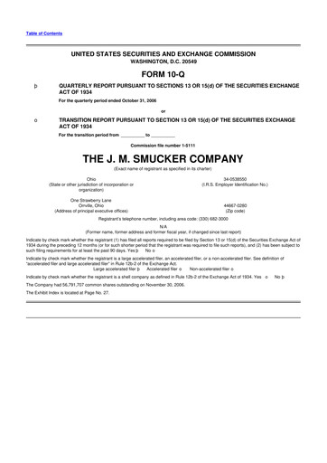 Thumbnail J.M. Smucker Company 10-Q Quarterly Report FY 