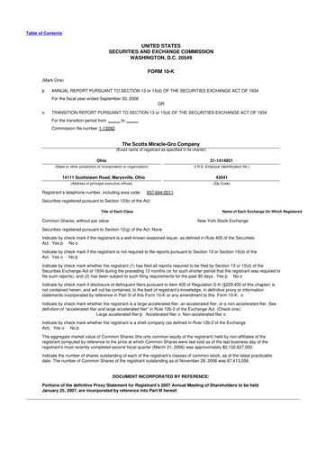 Miniature ScottsMiracle-Gro 10-K Rapport annuel 