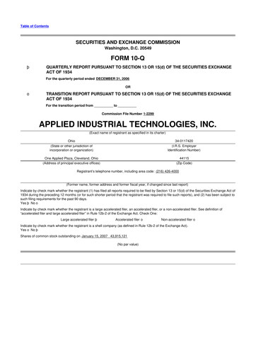 Miniature Applied Industrial Technologies
 10-Q Rapport trimestriel  