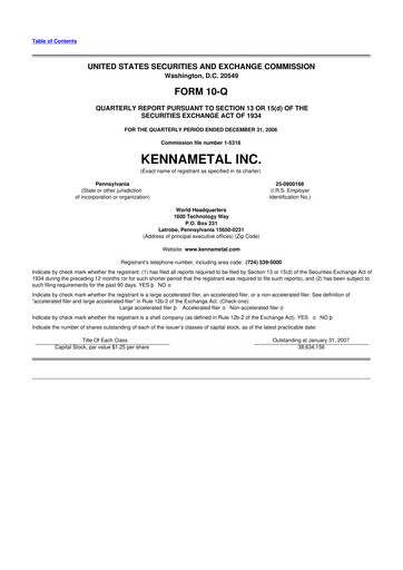 Vorschaubild Kennametal 10-Q Quartalsbericht  