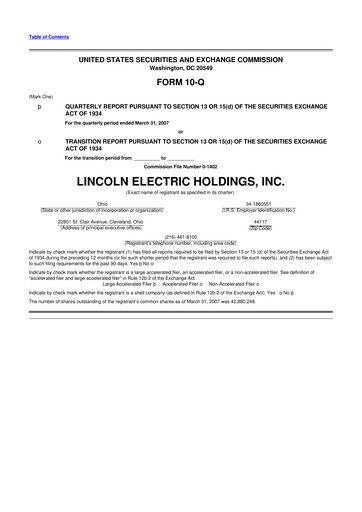 Thumbnail Lincoln Electric
 10-Q Quarterly Report FY 