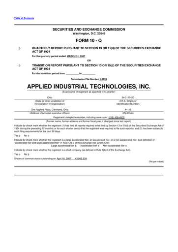 Miniature Applied Industrial Technologies
 10-Q Rapport trimestriel  