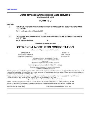 Thumbnail Citizens & Northern Corp 10-Q Quarterly Report FY 