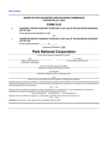 Thumbnail Park National Corp 10-Q Quarterly Report FY 