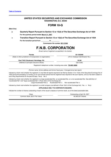 Thumbnail F.N.B. Corporation
 10-Q Quarterly Report FY 