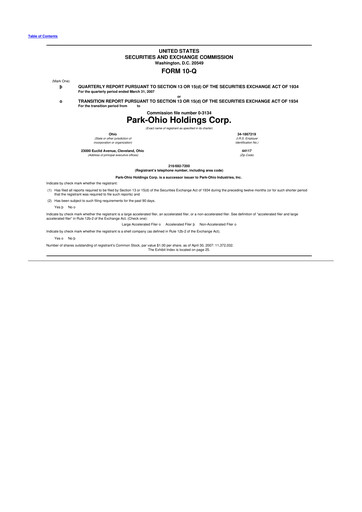 Thumbnail ParkOhio Holdings Corp. 10-Q Quarterly Report FY 