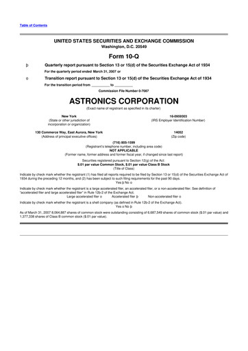 Thumbnail Astronics Corporation
 10-Q Quarterly Report FY 