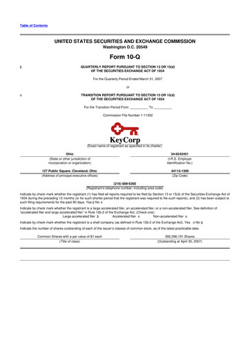 Miniature KeyCorp (KeyBank) 10-Q Rapport trimestriel  