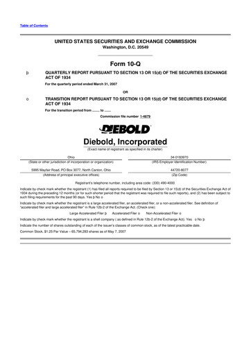 Thumbnail Diebold Nixdorf
 10-Q Quarterly Report FY 
