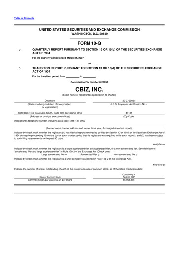 Thumbnail CBIZ 10-Q Quarterly Report FY 