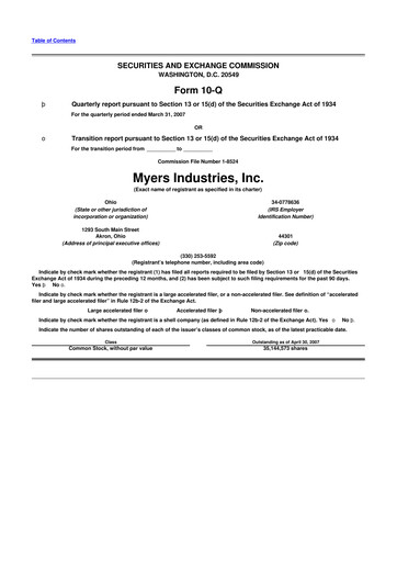 Thumbnail Myers Industries 10-Q Quarterly Report FY 