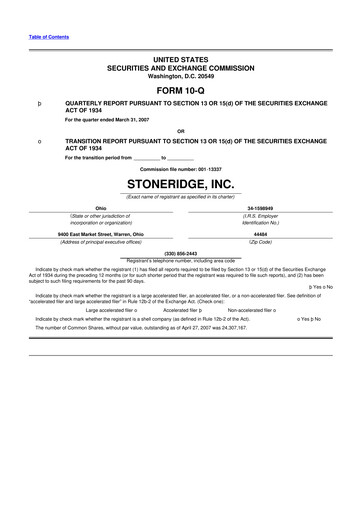 Thumbnail Stoneridge 10-Q Quarterly Report FY 