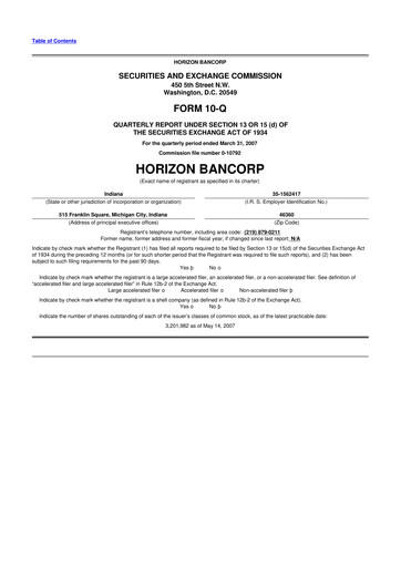 Thumbnail Horizon Bancorp 10-Q Quarterly Report FY 