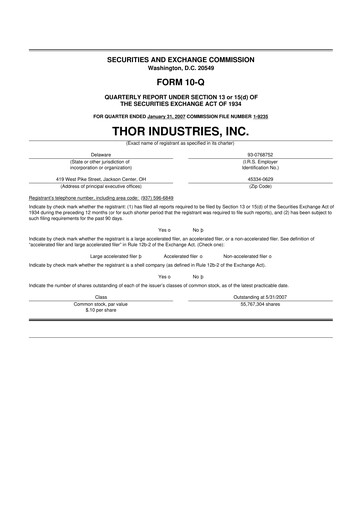 Thumbnail Thor Industries
 10-Q Quarterly Report FY 