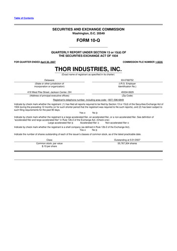 Thumbnail Thor Industries
 10-Q Quarterly Report FY 