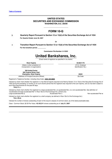 Vorschaubild United Bankshares 10-Q Quartalsbericht  