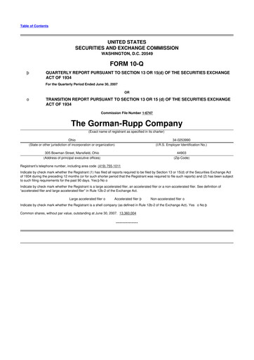 Vorschaubild Gorman-Rupp 10-Q Quartalsbericht  