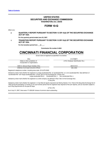 Thumbnail Cincinnati Financial
 10-Q Quarterly Report FY 