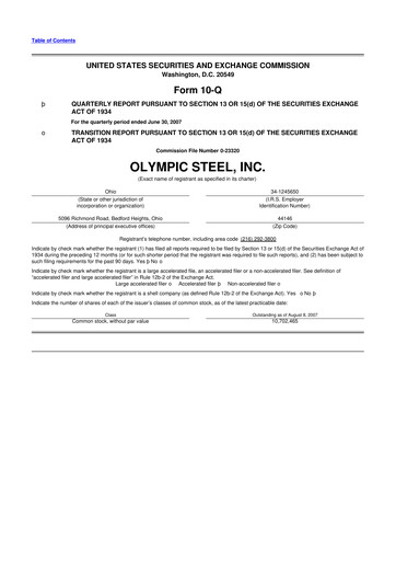 Thumbnail Olympic Steel
 10-Q Quarterly Report FY 