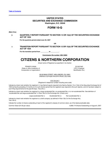 Thumbnail Citizens & Northern Corp 10-Q Quarterly Report FY 