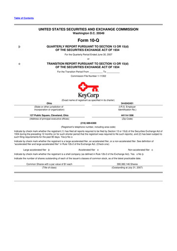 Miniature KeyCorp (KeyBank) 10-Q Rapport trimestriel  