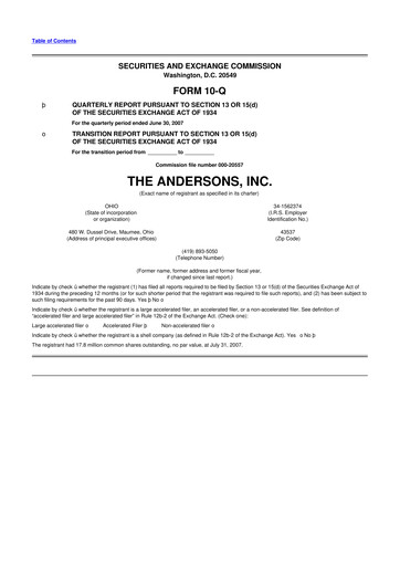 Thumbnail The Andersons, Inc. 10-Q Quarterly Report FY 