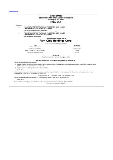 Thumbnail ParkOhio Holdings Corp. 10-Q Quarterly Report FY 
