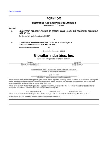 Thumbnail Gibraltar Industries
 10-Q Quarterly Report FY 