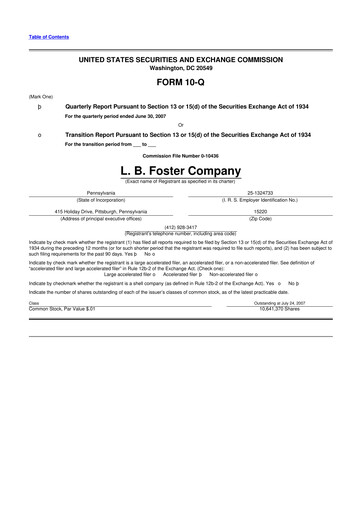 Thumbnail L.B. Foster 10-Q Quarterly Report FY 