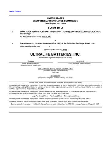 Thumbnail Ultralife Corporation 10-Q Quarterly Report FY 