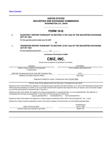 Thumbnail CBIZ 10-Q Quarterly Report FY 