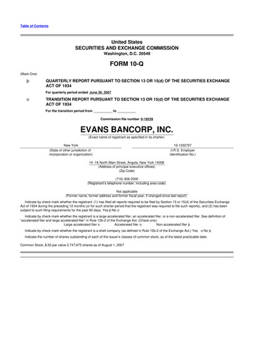 Thumbnail Evans Bancorp 10-Q Quarterly Report FY 