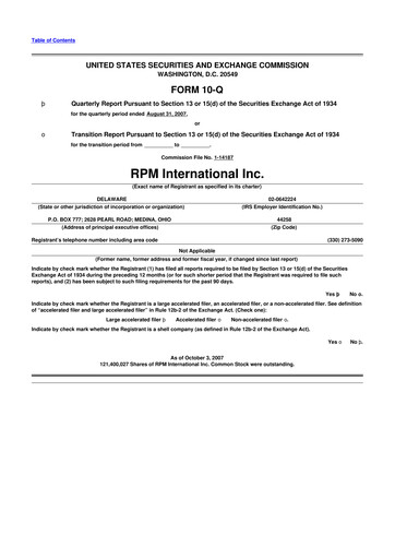 Thumbnail RPM International
 10-Q Quarterly Report FY 
