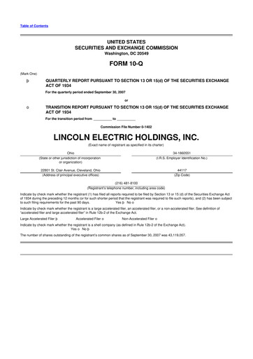 Thumbnail Lincoln Electric
 10-Q Quarterly Report FY 