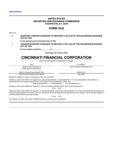Thumbnail Cincinnati Financial
 10-Q Quarterly Report FY 
