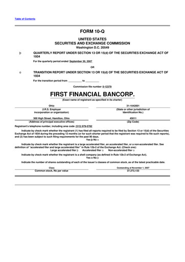 Thumbnail First Financial Bank
 10-Q Quarterly Report FY 