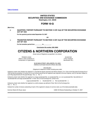 Thumbnail Citizens & Northern Corp 10-Q Quarterly Report FY 