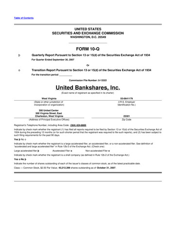 Vorschaubild United Bankshares 10-Q Quartalsbericht  